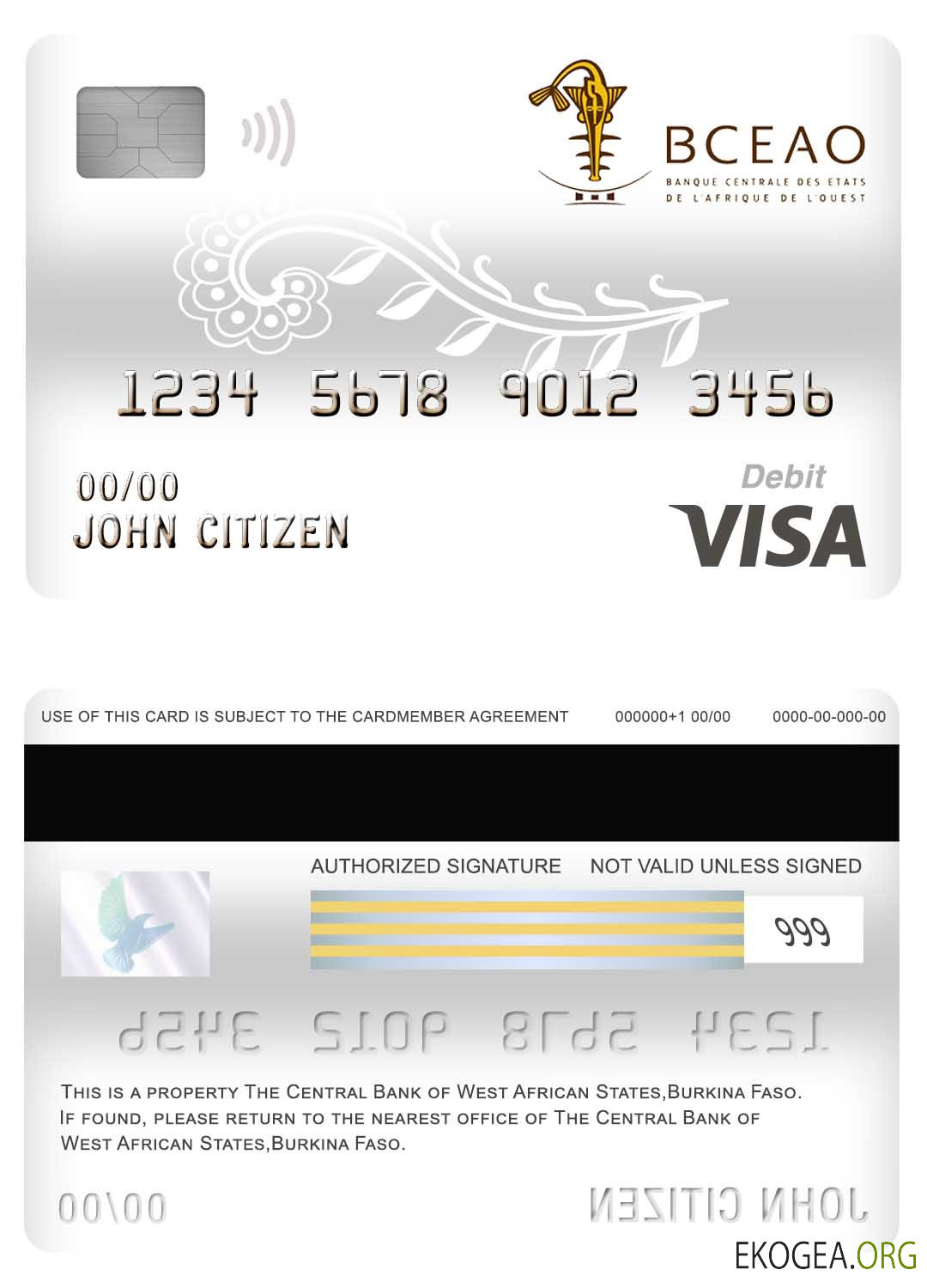 Burkina Faso Carte de débit visa bancaire de la Banque centrale des États de l'Afrique de l'Ouest